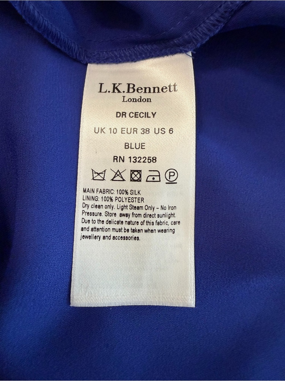 LK Bennett Cobalt Blue Long-Sleeve Floral Dress - Size 8 - Picture 4 of 4